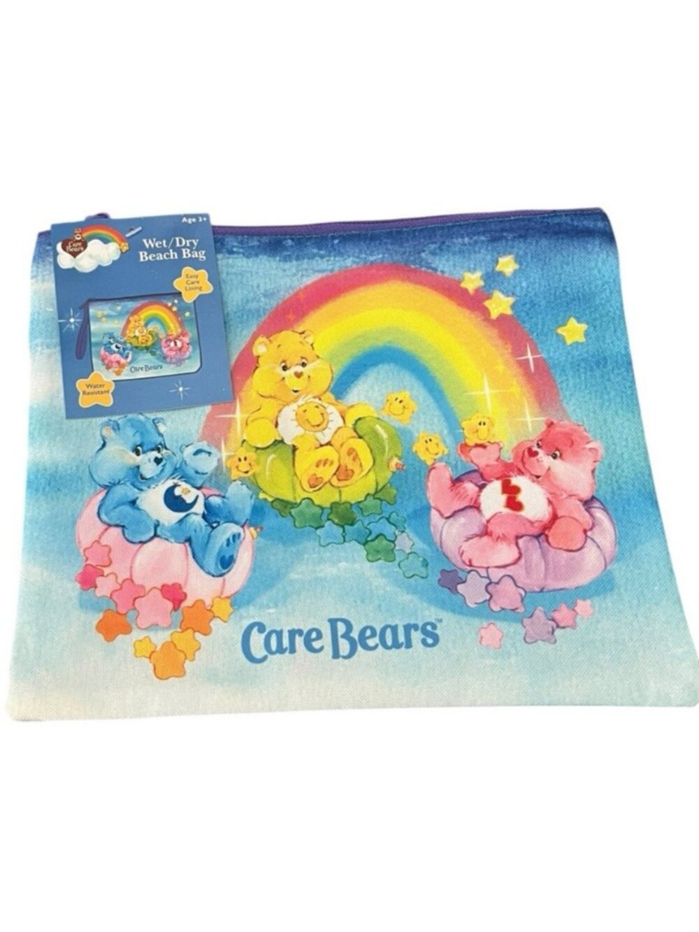 Care Bears Wet Dry Beach Bag Zips Water Resistant Pouch Lined Makeup Case NWT